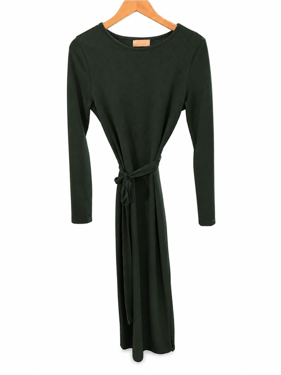 C+D+M Dresses & Skirts - C+D+M Dark Green Ribbed Tie Waist Long Sleeve Maxi Dress Large